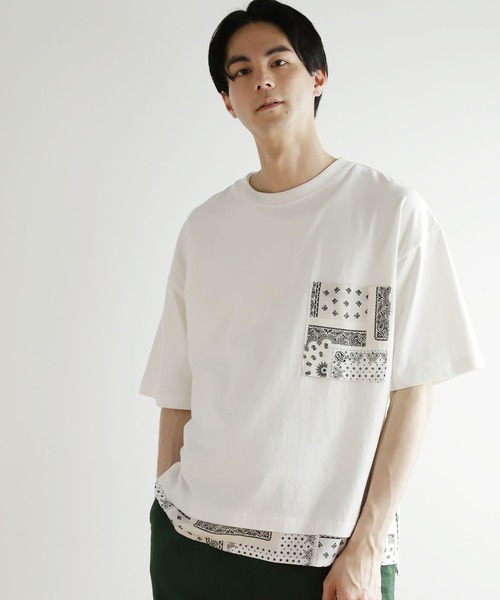 niko and...（ニコアンド）の「裾バンダナ切り替えTシャツ（Tシャツ/カットソー・メンズ・ブラック/ネイビー/オフホワイト・MEDIUM/LARGE）」の2枚目の写真