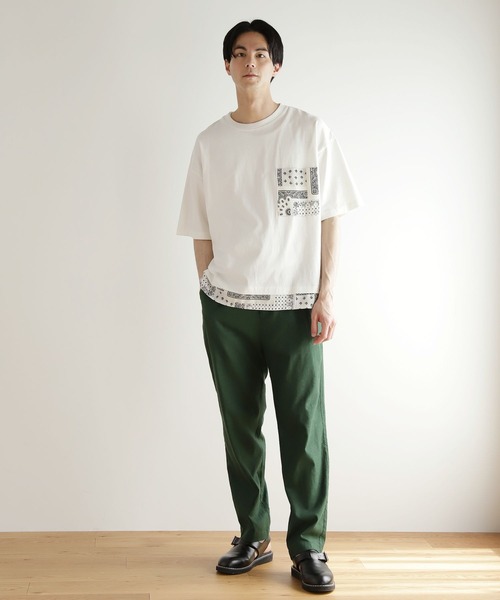 niko and...（ニコアンド）の「裾バンダナ切り替えTシャツ（Tシャツ/カットソー・メンズ・ブラック/ネイビー/オフホワイト・MEDIUM/LARGE）」の4枚目の写真