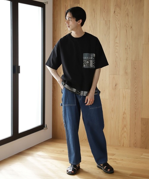 niko and...（ニコアンド）の「裾バンダナ切り替えTシャツ（Tシャツ/カットソー・メンズ・ブラック/ネイビー/オフホワイト・MEDIUM/LARGE）」の5枚目の写真