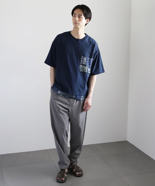 niko and...（ニコアンド）の「裾バンダナ切り替えTシャツ（Tシャツ/カットソー・メンズ・ブラック/ネイビー/オフホワイト・MEDIUM/LARGE）」の6枚目の写真