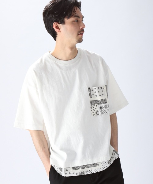 niko and...（ニコアンド）の「裾バンダナ切り替えTシャツ（Tシャツ/カットソー・メンズ・ブラック/ネイビー/オフホワイト・MEDIUM/LARGE）」の7枚目の写真