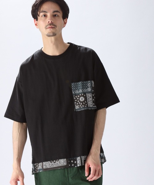 niko and...（ニコアンド）の「裾バンダナ切り替えTシャツ（Tシャツ/カットソー・メンズ・ブラック/ネイビー/オフホワイト・MEDIUM/LARGE）」の8枚目の写真