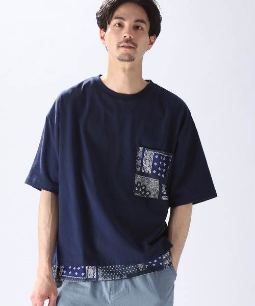 niko and...（ニコアンド）の「裾バンダナ切り替えTシャツ（Tシャツ/カットソー・メンズ・ブラック/ネイビー/オフホワイト・MEDIUM/LARGE）」の9枚目の写真