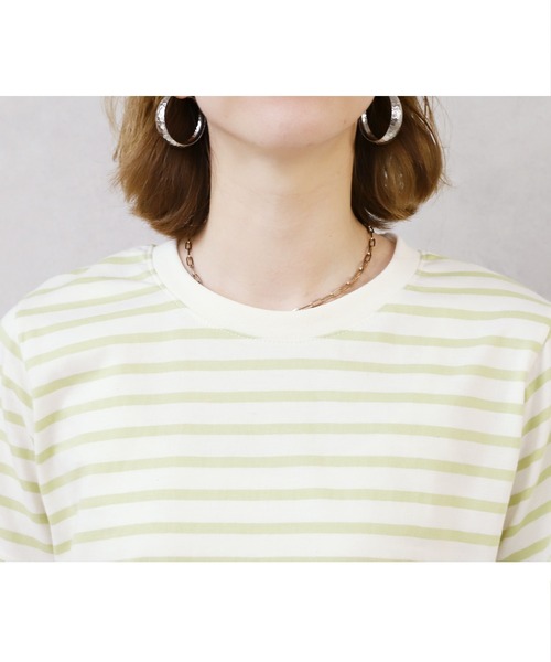 reca(レカ)の「クルーネックリンガーボーダー半袖Tシャツ(Tシャツ/カットソー・レディース・ネイビー/ピンク/グリーン/モカ・FREE)」の14枚目の写真