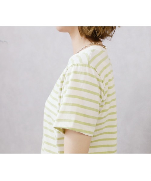 reca(レカ)の「クルーネックリンガーボーダー半袖Tシャツ(Tシャツ/カットソー・レディース・ネイビー/ピンク/グリーン/モカ・FREE)」の13枚目の写真