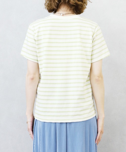reca(レカ)の「クルーネックリンガーボーダー半袖Tシャツ(Tシャツ/カットソー・レディース・ネイビー/ピンク/グリーン/モカ・FREE)」の22枚目の写真