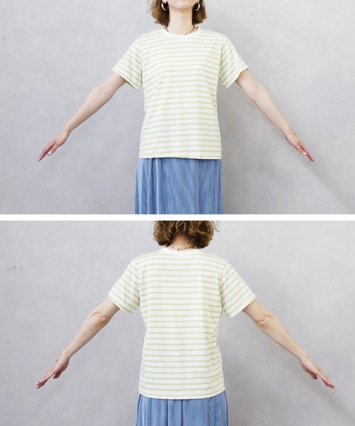 reca(レカ)の「クルーネックリンガーボーダー半袖Tシャツ(Tシャツ/カットソー・レディース・ネイビー/ピンク/グリーン/モカ・FREE)」の21枚目の写真