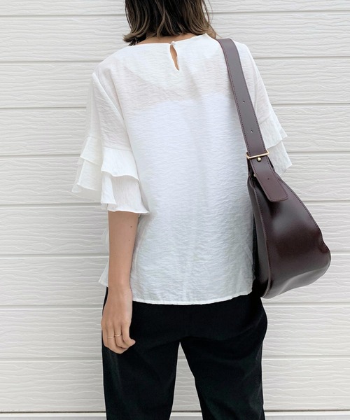 Q（キュー）の「袖フリルブラウス（シャツ/ブラウス・レディース・アイボリー/ラベンダー・MEDIUM）」の8枚目の写真