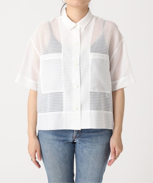 journal standard L'essage(ジャーナルスタンダードレサージュ)の「シアーチェックオープンカラーシャツ(シャツ/ブラウス・レディース・ホワイト/ブラック・FREE)」の6枚目の写真