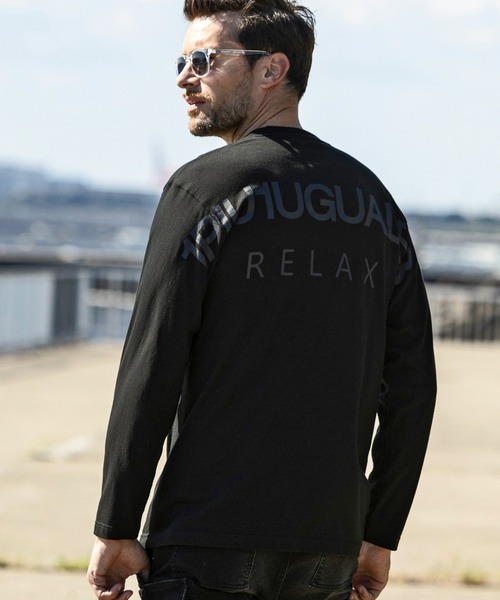 1PIU1UGUALE3 RELAX (ウノピゥウノウグァーレトレ リラックス)の「【WEB・直営店限定】1PIU1UGUALE3 RELAX(ウノピゥウノウグァーレトレ リラックス)バックプリントロゴ ベーシックシルエット 長袖Tシャツ クルーネック カットソー(Tシャツ/カットソー・メンズ・ホワイト/ブラック/パープル/ネイビー/カーキ/ターコイズブルー/トップグレー/ライトピンク/パープル系1/ピンク系1/ネイビー系1/ターコイズブルー系1/カーキ系1/グレー系1/ブラック系1/ホワイト系1・S/M/L/XL/XXL)」の4枚目の写真