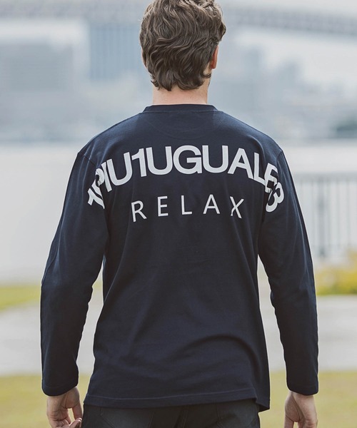 1PIU1UGUALE3 RELAX (ウノピゥウノウグァーレトレ リラックス)の「【WEB・直営店限定】1PIU1UGUALE3 RELAX(ウノピゥウノウグァーレトレ リラックス)バックプリントロゴ ベーシックシルエット 長袖Tシャツ クルーネック カットソー(Tシャツ/カットソー・メンズ・ホワイト/ブラック/パープル/ネイビー/カーキ/ターコイズブルー/トップグレー/ライトピンク/パープル系1/ピンク系1/ネイビー系1/ターコイズブルー系1/カーキ系1/グレー系1/ブラック系1/ホワイト系1・S/M/L/XL/XXL)」の9枚目の写真