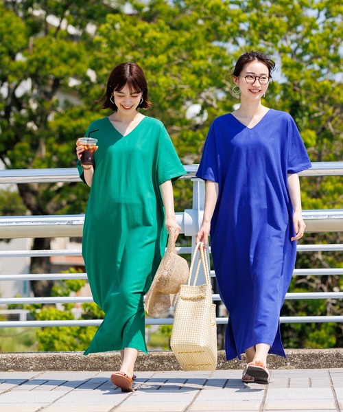シャツワンピース Vネック スリム フレンチ 上品 カジュアル Vあきｼｬﾂﾜﾝﾋﾟｰｽ｜KarLParkLane Style ONLINE SHOP