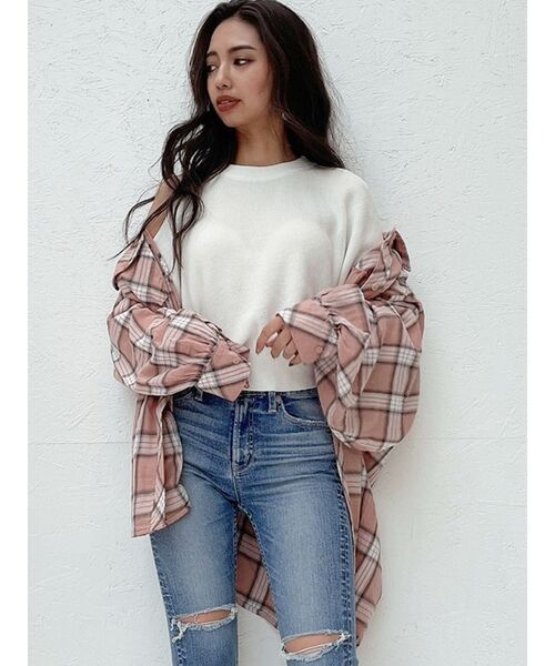 GYDA（ジェイダ）の「original check BIG シャツ（シャツ/ブラウス・レディース・シャーベット/ベージュ/オフホワイト/グリーン・FREE）」の4枚目の写真