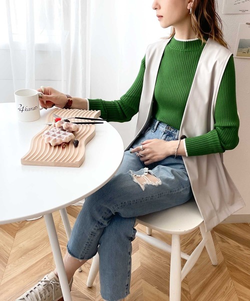 classicalelf（クラシカルエルフ）の「さり気ない洒落感。無地＆マルチボーダーハイネックもちもちリブニット（ニット/セーター・レディース・ライトグレー/ブラック/ネイビー/グリーン/アイボリー/ブラック系その他/ブルー系その他・SMALL/MEDIUM/LARGE/X-LARGE）」の19枚目の写真