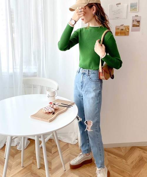 classicalelf（クラシカルエルフ）の「さり気ない洒落感。無地＆マルチボーダーハイネックもちもちリブニット（ニット/セーター・レディース・ライトグレー/ブラック/ネイビー/グリーン/アイボリー/ブラック系その他/ブルー系その他・SMALL/MEDIUM/LARGE/X-LARGE）」の20枚目の写真