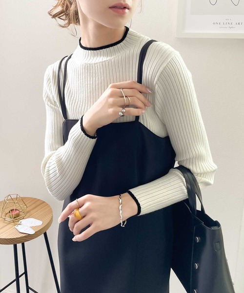 classicalelf（クラシカルエルフ）の「さり気ない洒落感。無地＆マルチボーダーハイネックもちもちリブニット（ニット/セーター・レディース・ライトグレー/ブラック/ネイビー/グリーン/アイボリー/ブラック系その他/ブルー系その他・SMALL/MEDIUM/LARGE/X-LARGE）」の16枚目の写真