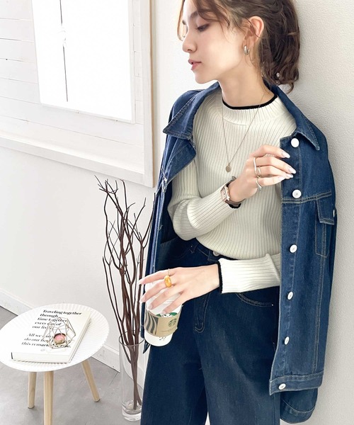 classicalelf（クラシカルエルフ）の「さり気ない洒落感。無地＆マルチボーダーハイネックもちもちリブニット（ニット/セーター・レディース・ライトグレー/ブラック/ネイビー/グリーン/アイボリー/ブラック系その他/ブルー系その他・SMALL/MEDIUM/LARGE/X-LARGE）」の18枚目の写真