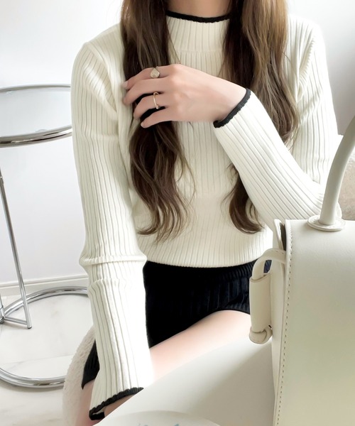 classicalelf（クラシカルエルフ）の「さり気ない洒落感。無地＆マルチボーダーハイネックもちもちリブニット（ニット/セーター・レディース・ライトグレー/ブラック/ネイビー/グリーン/アイボリー/ブラック系その他/ブルー系その他・SMALL/MEDIUM/LARGE/X-LARGE）」の8枚目の写真