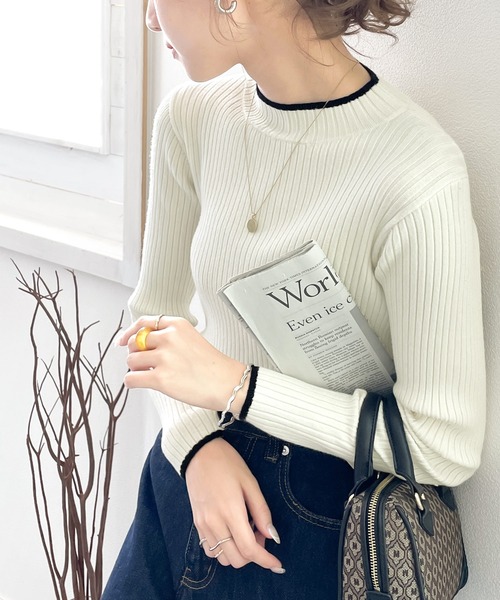 classicalelf（クラシカルエルフ）の「さり気ない洒落感。無地＆マルチボーダーハイネックもちもちリブニット（ニット/セーター・レディース・ライトグレー/ブラック/ネイビー/グリーン/アイボリー/ブラック系その他/ブルー系その他・SMALL/MEDIUM/LARGE/X-LARGE）」の10枚目の写真