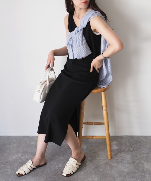 Riberry(リベリー)の「バックオープンノースリーブワンピース(ワンピース・レディース・オフホワイト/ブラック/グレイッシュベージュ/ライム/オレンジ・MEDIUM)」の4枚目の写真