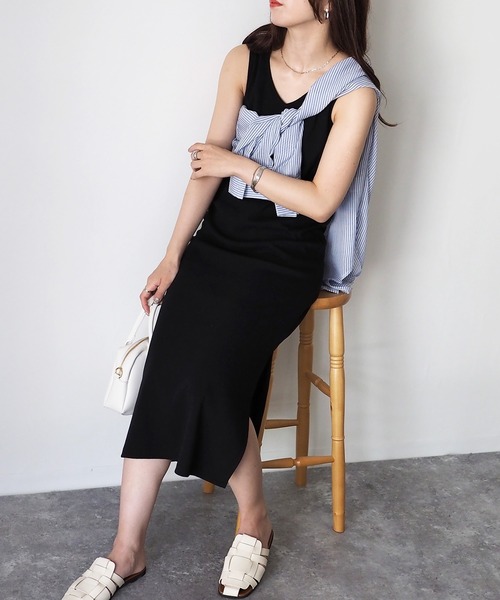 Riberry(リベリー)の「バックオープンノースリーブワンピース(ワンピース・レディース・オフホワイト/ブラック/グレイッシュベージュ/ライム/オレンジ・MEDIUM)」の8枚目の写真