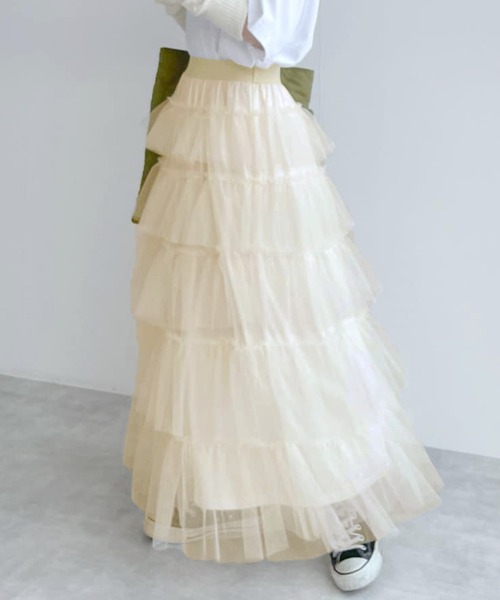 Alley by w closet(アリーバイダブルクローゼット)の「【Alley】チュールティアードスカート(スカート・レディース・ラベンダー/アイボリー/ブラック・FREE)」の2枚目の写真