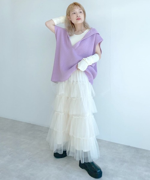Alley by w closet(アリーバイダブルクローゼット)の「【Alley】チュールティアードスカート(スカート・レディース・ラベンダー/アイボリー/ブラック・FREE)」の9枚目の写真