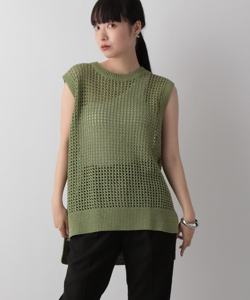 LOWRYS FARM(ローリーズファーム)の「メッシュニットノースリーブ 352186(Tシャツ/カットソー・レディース・ブラック/グリーン/アイボリー・FREE)」の3枚目の写真