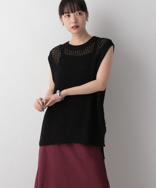 LOWRYS FARM(ローリーズファーム)の「メッシュニットノースリーブ 352186(Tシャツ/カットソー・レディース・ブラック/グリーン/アイボリー・FREE)」の8枚目の写真