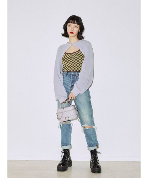 jouetie（ジュエティ）の「レイヤードカーデトップス（ニット/セーター・レディース・アイボリー/ブラック/パープル・MEDIUM）」の13枚目の写真