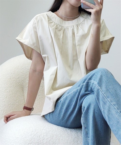 MAISON DE THERESE(メゾン ド テレーズ)の「クルーネックギャザートップス(Tシャツ/カットソー・レディース・ブラック/ベージュ・M)」の2枚目の写真