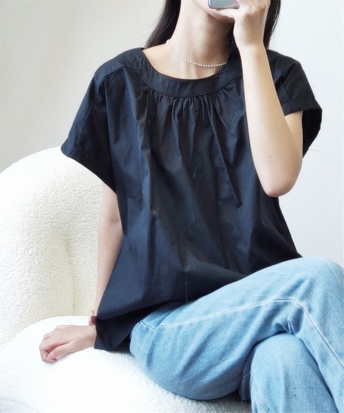 MAISON DE THERESE(メゾン ド テレーズ)の「クルーネックギャザートップス(Tシャツ/カットソー・レディース・ブラック/ベージュ・M)」の12枚目の写真