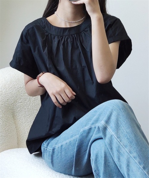 MAISON DE THERESE(メゾン ド テレーズ)の「クルーネックギャザートップス(Tシャツ/カットソー・レディース・ブラック/ベージュ・M)」の10枚目の写真