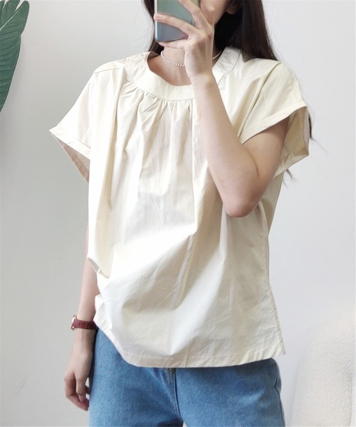 MAISON DE THERESE(メゾン ド テレーズ)の「クルーネックギャザートップス(Tシャツ/カットソー・レディース・ブラック/ベージュ・M)」の6枚目の写真