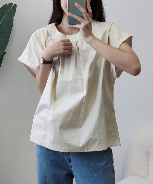 MAISON DE THERESE(メゾン ド テレーズ)の「クルーネックギャザートップス(Tシャツ/カットソー・レディース・ブラック/ベージュ・M)」の13枚目の写真