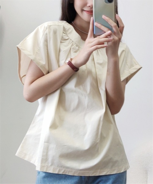 MAISON DE THERESE(メゾン ド テレーズ)の「クルーネックギャザートップス(Tシャツ/カットソー・レディース・ブラック/ベージュ・M)」の4枚目の写真