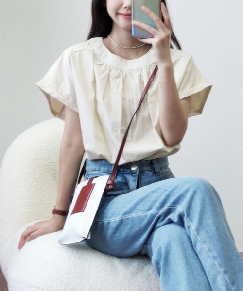 MAISON DE THERESE(メゾン ド テレーズ)の「クルーネックギャザートップス(Tシャツ/カットソー・レディース・ブラック/ベージュ・M)」の9枚目の写真
