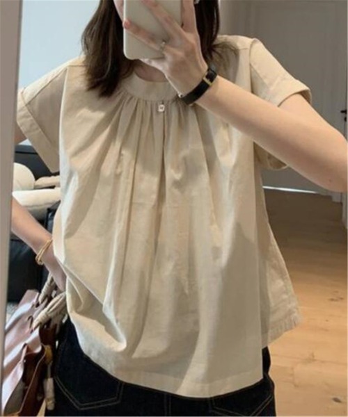 MAISON DE THERESE(メゾン ド テレーズ)の「クルーネックギャザートップス(Tシャツ/カットソー・レディース・ブラック/ベージュ・M)」の7枚目の写真