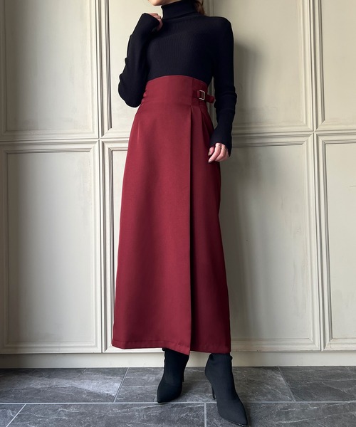 JUNOAH(ジュノア)の「ハイウエストラップ風ロングスカート(スカート・レディース・ブラック/モカ/チャコール/ワイン/イエロー系その他/カーキ/ブラウン・MEDIUM/LARGE/X-LARGE/SMALL/XX-LARGE)」の7枚目の写真