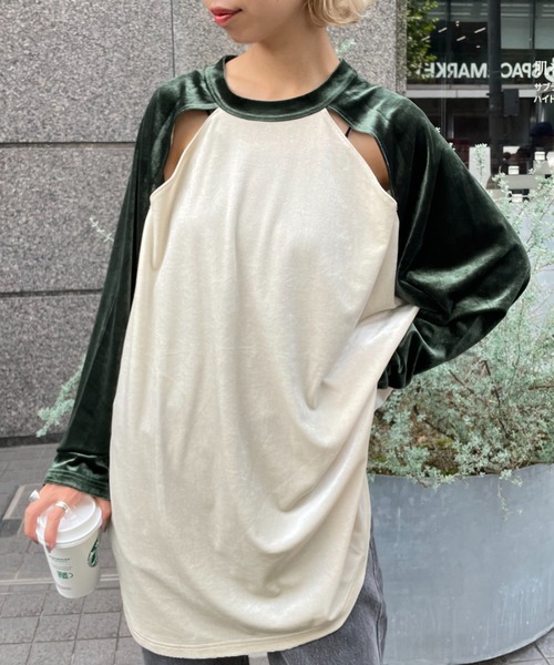 CIAOPANIC（チャオパニック）の「ベロア配色肩スリットラグランTEE（Tシャツ/カットソー・レディース・オレンジ/ブルー/グリーン/ネイビー・FREE）」の10枚目の写真