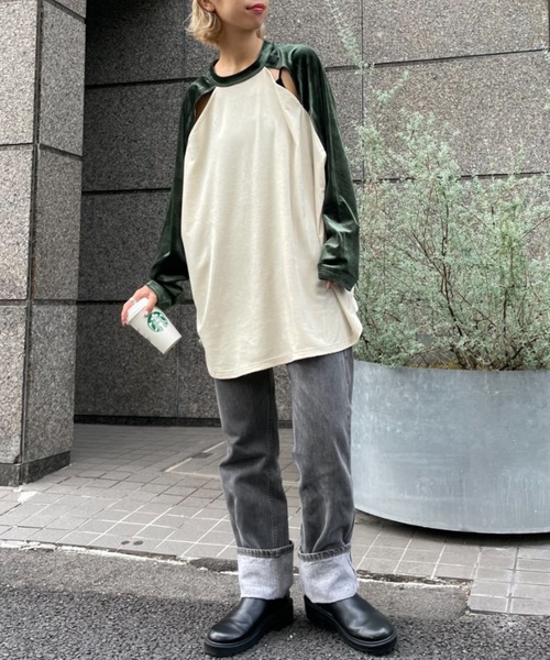 CIAOPANIC（チャオパニック）の「ベロア配色肩スリットラグランTEE（Tシャツ/カットソー・レディース・オレンジ/ブルー/グリーン/ネイビー・FREE）」の14枚目の写真