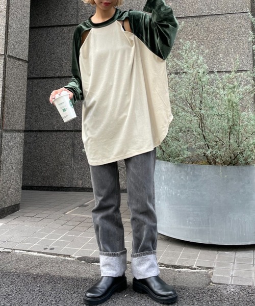 CIAOPANIC（チャオパニック）の「ベロア配色肩スリットラグランTEE（Tシャツ/カットソー・レディース・オレンジ/ブルー/グリーン/ネイビー・FREE）」の13枚目の写真