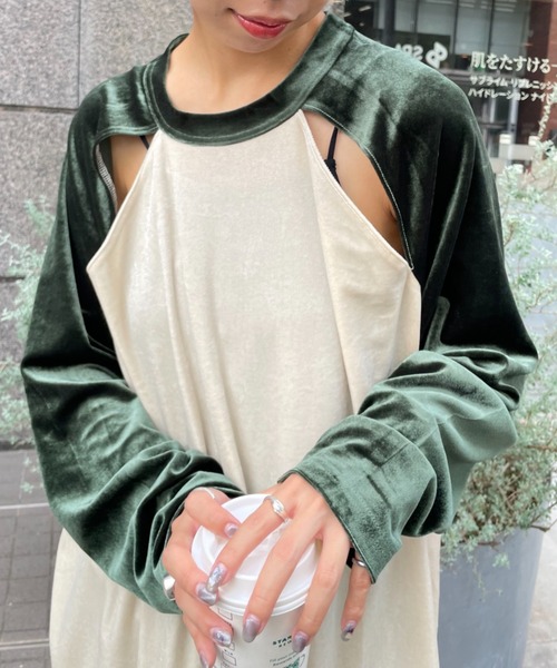 CIAOPANIC（チャオパニック）の「ベロア配色肩スリットラグランTEE（Tシャツ/カットソー・レディース・オレンジ/ブルー/グリーン/ネイビー・FREE）」の6枚目の写真