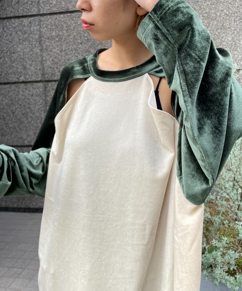 CIAOPANIC（チャオパニック）の「ベロア配色肩スリットラグランTEE（Tシャツ/カットソー・レディース・オレンジ/ブルー/グリーン/ネイビー・FREE）」の7枚目の写真