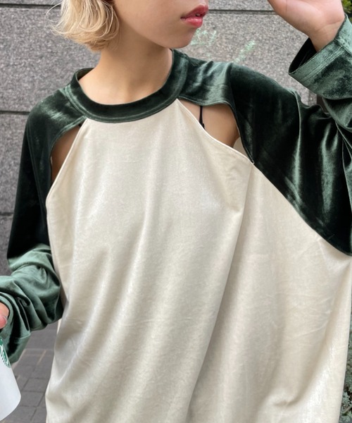 CIAOPANIC（チャオパニック）の「ベロア配色肩スリットラグランTEE（Tシャツ/カットソー・レディース・オレンジ/ブルー/グリーン/ネイビー・FREE）」の9枚目の写真