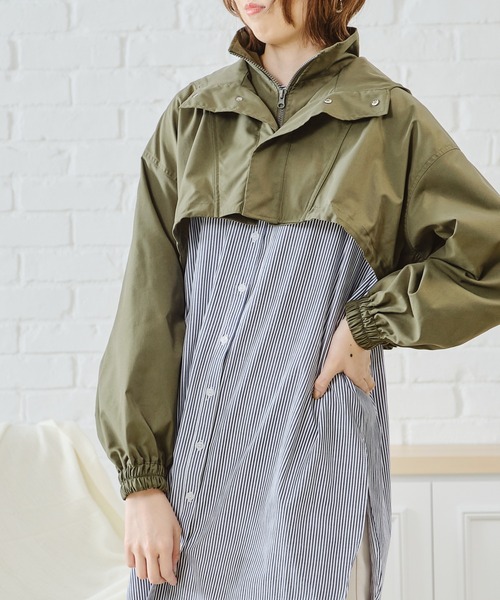 acro（アクロ）の「フード付きショート丈ブルゾン/AC1472（ブルゾン・レディース・ホワイト/カーキ/ベージュ/ブラック・ﾌﾘ-）」の5枚目の写真