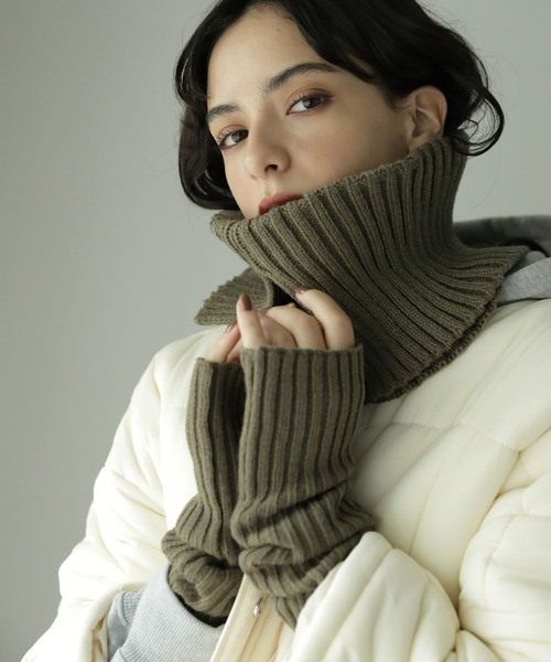 Ｙ's 21AW 美品 リブニット 解れ加工 スヌード アイボリー コウベレタス KOBE LETTUCE ぽわん袖ペプラムリブニットトップス