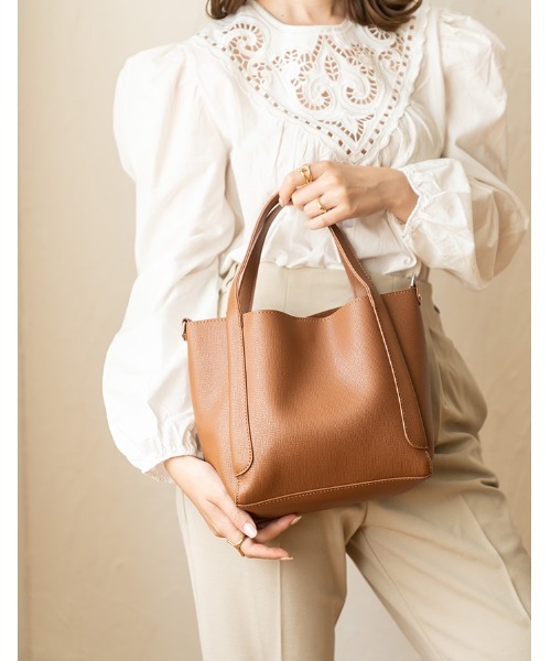 chocomee（チョコミー）の「2way hand bag/ツーウェイハンドバッグ（ハンドバッグ・レディース・アイボリー/ブラウン・FREE）」の7枚目の写真