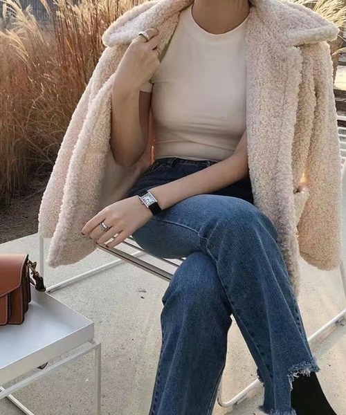 Auntie Rosa(アンティローザ)の「ボアシングルコート(ブルゾン・レディース・ベージュ・FREE)」の3枚目の写真