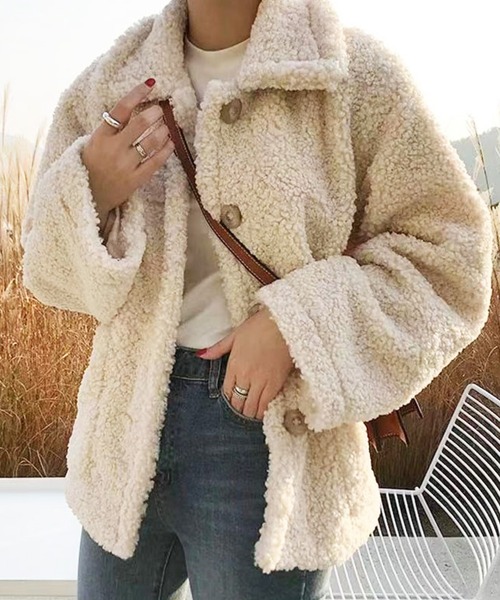 Auntie Rosa(アンティローザ)の「ボアシングルコート(ブルゾン・レディース・ベージュ・FREE)」の4枚目の写真